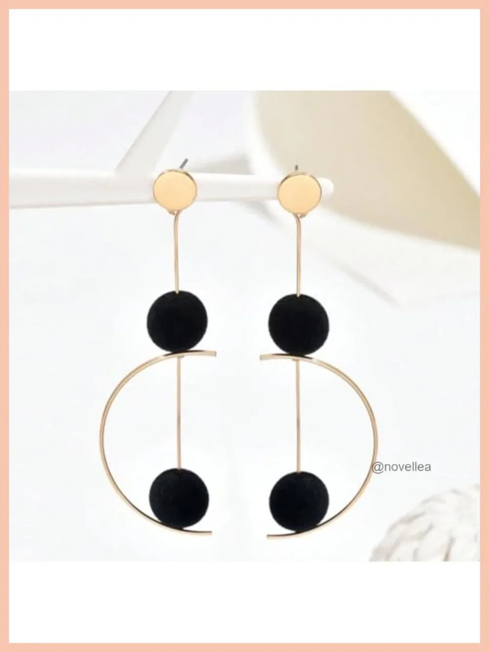 Retro Geometric Gold Long Drop Earrings for Women, Half Circle Dangle with Ball